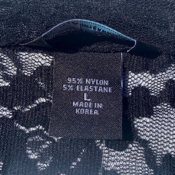 Women’s Moda International Sheer Black Lace Long Sleeve Button-Up Blouse Lg NWOT - Picture 7 of 8